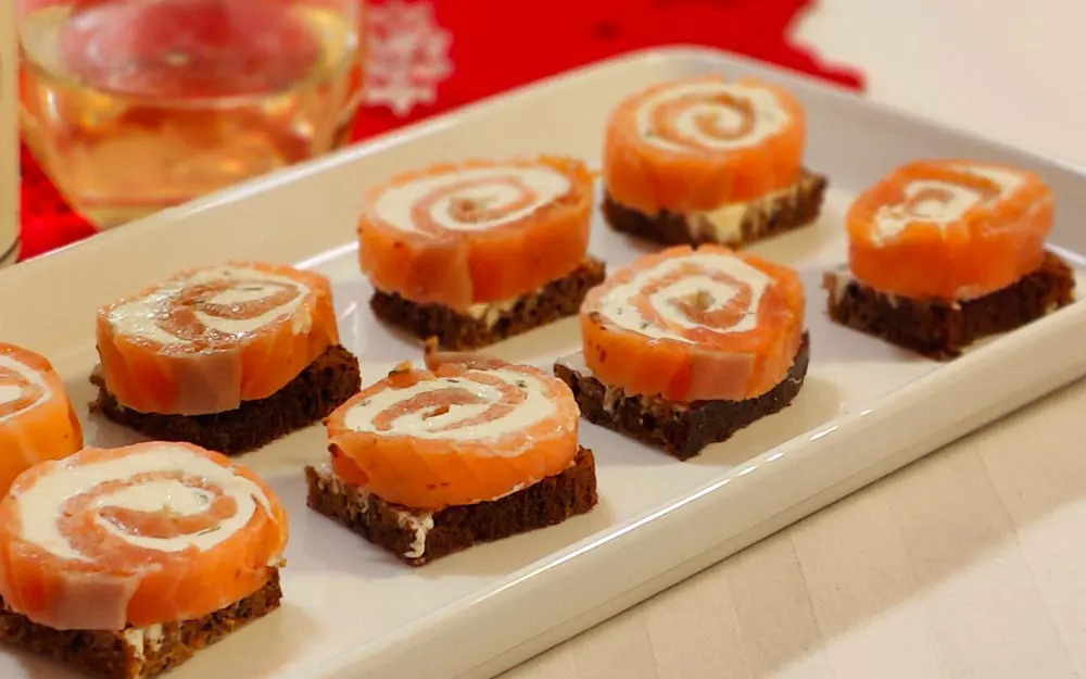 Cold smoked salmon pinwheels