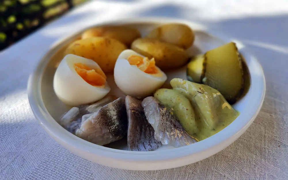 Pickled herring with potatoes and egg